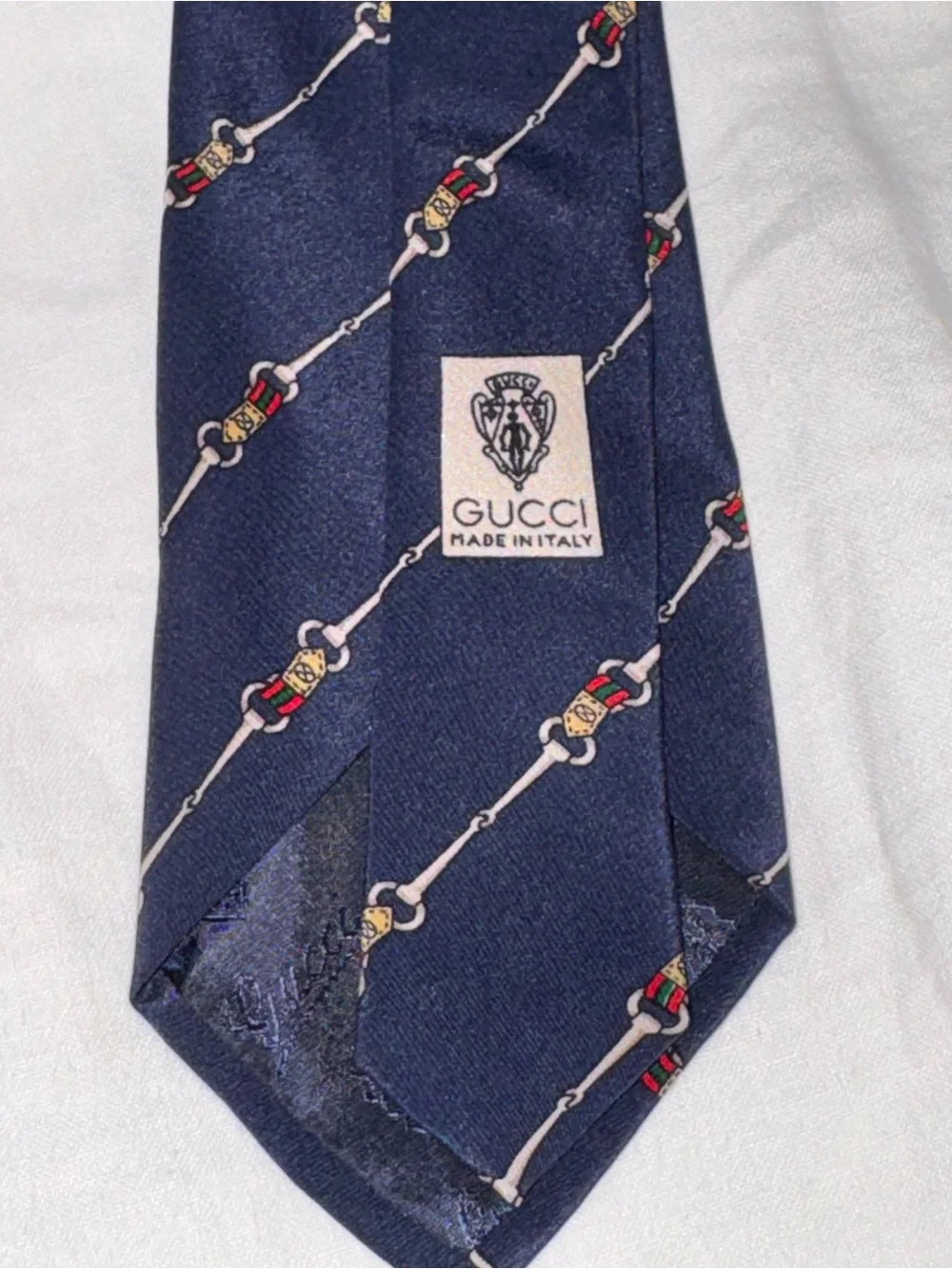 Vintage Gucci silk horsebit equestrian iconic striped Blue Tie